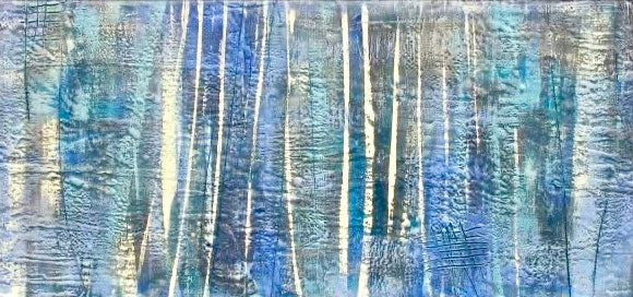 Aspen Rain /                      Encaustic on Birch Plywood      24”x48”