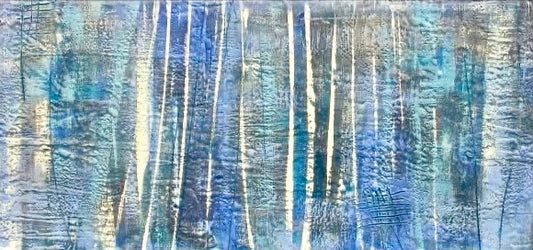Aspen Rain /                      Encaustic on Birch Plywood      24”x48”