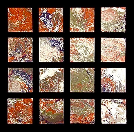 Orange Sixteen /                   Acrylic House Paint on Canvas 16(4”x4”)