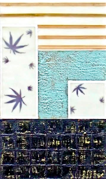 Purple Maple / Encaustic, Bamboo, Maple Leaves on Birch Plywood 24”x12”