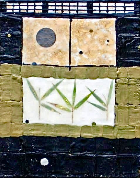 Bamboo /                           Encaustic & Mixed Media on Birch Plywood                                      20”x16”