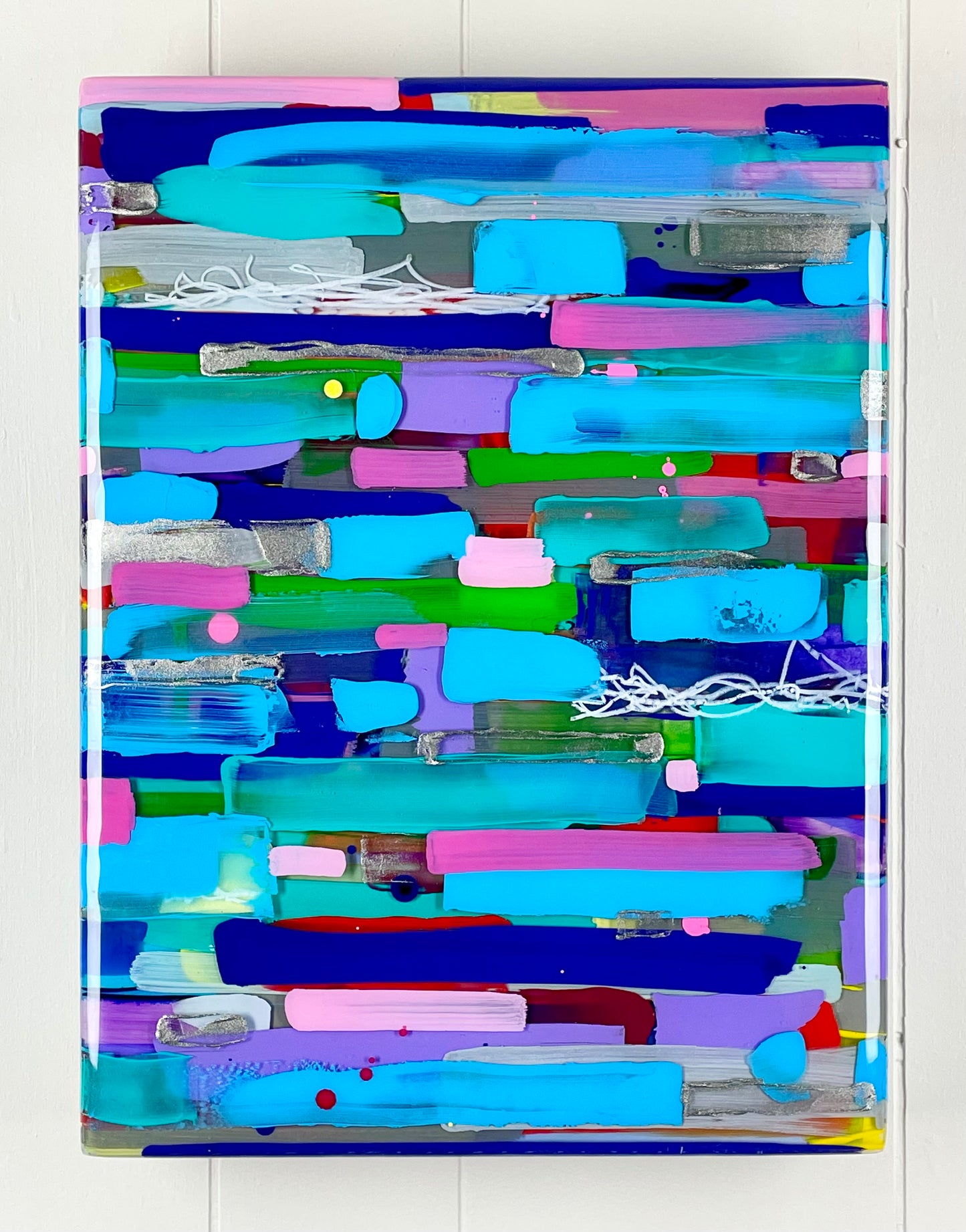 Prism 15 / Acrylic and Wax Pencil between layered Epoxy Resin on Wood Panel 

16”x12”
